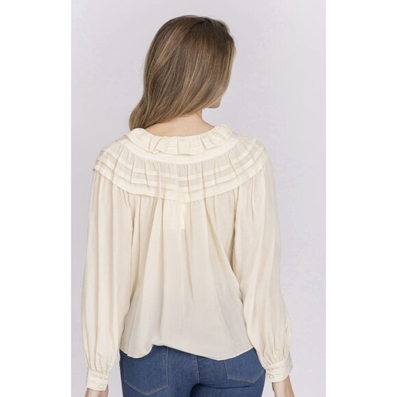 ULLA JOHNSON Aria Ruffle Silk Tunic Peasant Top ~ Bone Sz 8 - Picture 3 of 8